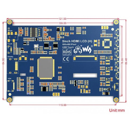 Waveshare 5 inch Capacitive Touch HDMI LCD Display (H) For Raspberry Pi (800x480 Pixels)