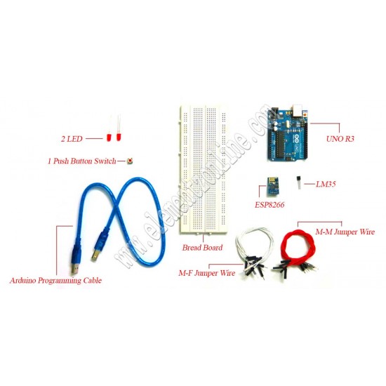 Arduino IOT kit - Original Arduino UNO R3, ESP8266, LM35, Breadboard, LED, Switch and Jumper Wires