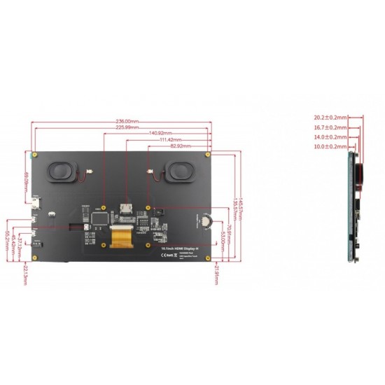 10.1 Inch HDMI Capactive Touch LCD 1024x600 With Speakers And Raspberry Pi Mount