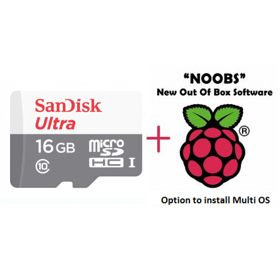 Sandisk Ultra 16 GB Class 10 MicroSD NOOBS Card for Raspberry Pi 4 Model B / RPi 3B+ / 3B / 2 / B+ / A+